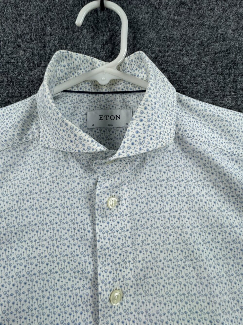 Eton DANDELION Flower Blue White Floral 15 Mens Slim Button Up Long Sleeve Shirt